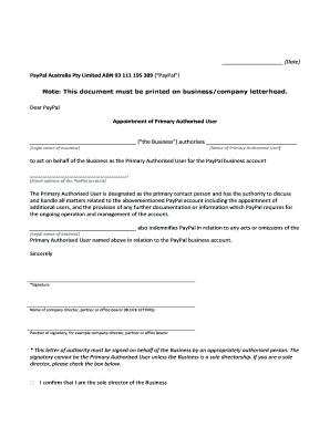 PayPal Primary Authorised User Appointment