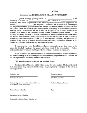 Release Form to Treat - St. Henry District High School