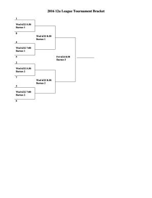 2016 12u League Tournament Bracket 1 Wed 6/22 5:30 Barnes 1 8 Wed 6/22 8:30 Barnes 1 4 Wed 6/22 7:00 Barnes 1 5 Fri 6/24 8:30 Barnes 5 2 Wed 6/22 5:30 Barnes 2 7 Wed 6/22 8:30 Barnes 2 3 Wed 6/22 7:00 Barnes 2 6 - farmington utah