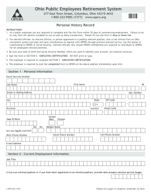 Ohio Public Employees Retirement System Personal History Record