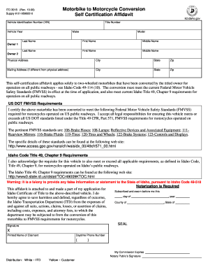 Idaho Motorcycle Conversion Self Certification Affidavit