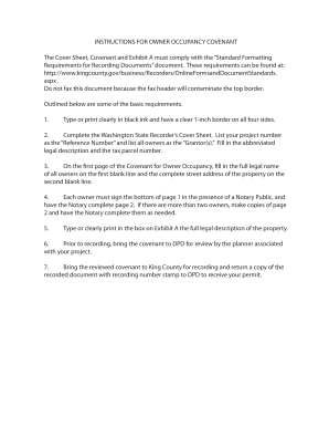 Washington Owner Occupancy Covenant