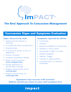Concussion Signs and Symptoms Evaluation Form