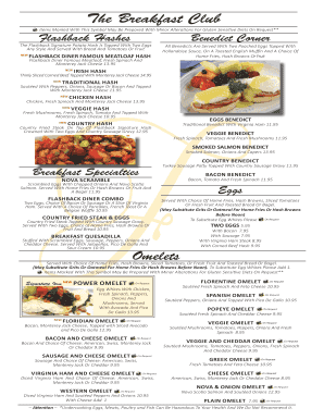 Fillable Online The Breakfast Club - Flashback Diner Fax Email Print ...