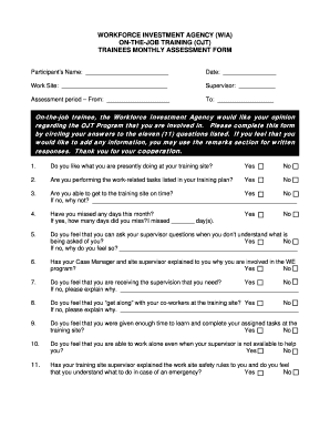 Workforce Investment Agency On-the-Job Training Assessment Form
