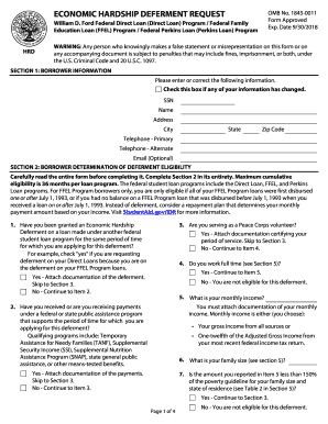 Economic Hardship Deferment Request
