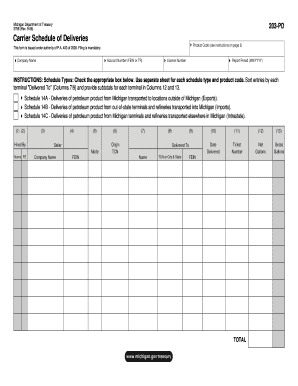 Michigan Carrier Schedule of Deliveries