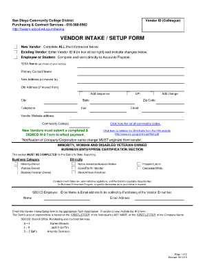 Vendor feedback form - Vendor Intake Form - San Diego Mesa College - sdmesa