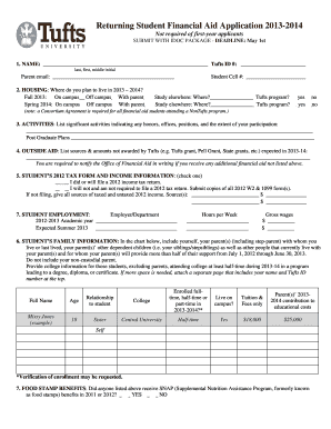 Returning Student Financial Aid Application