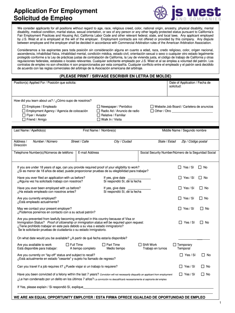 Downloadable Free Printable Spanish Job Application Form Printable 