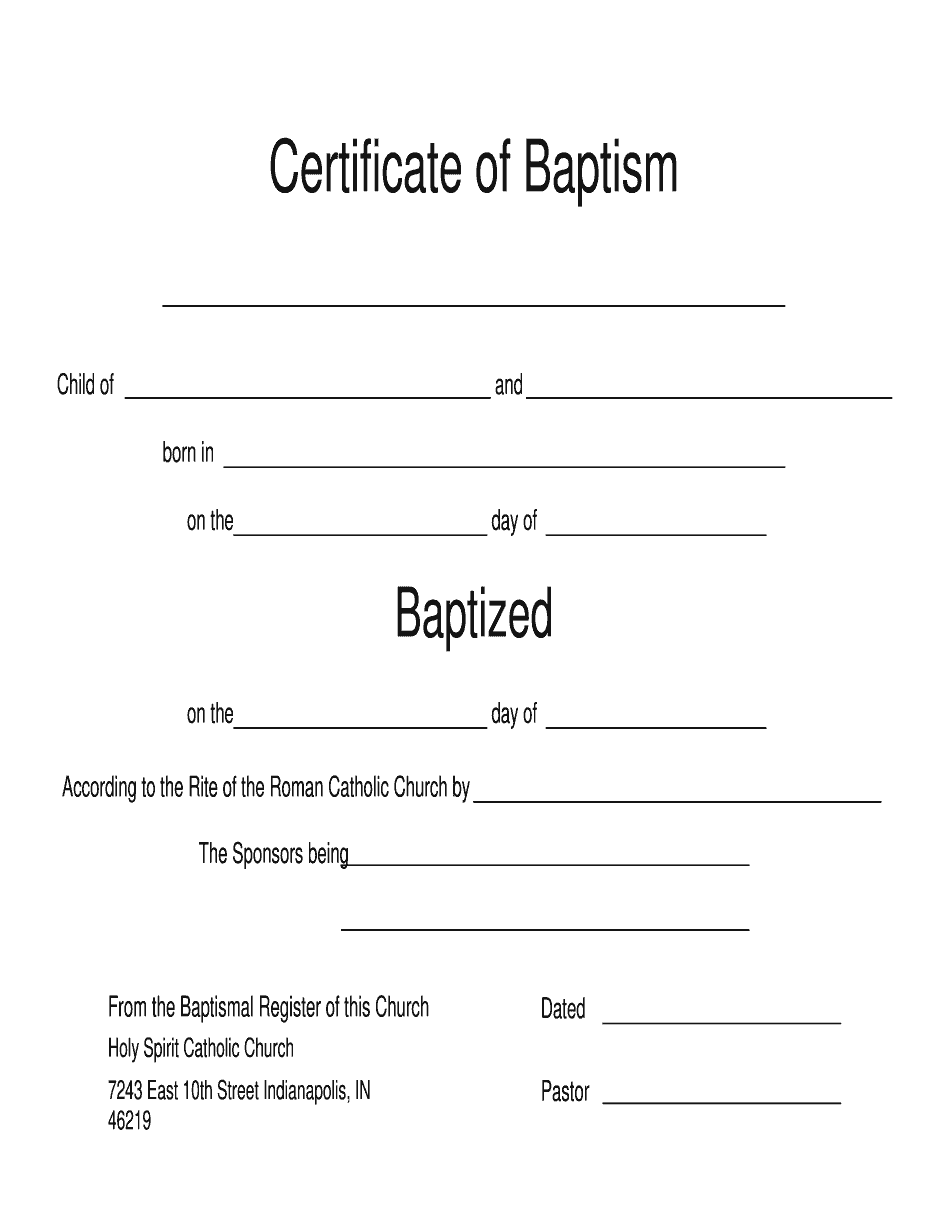 Baptismal Certificate Form