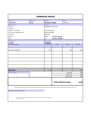 Commercial Invoice for Hardware Sample