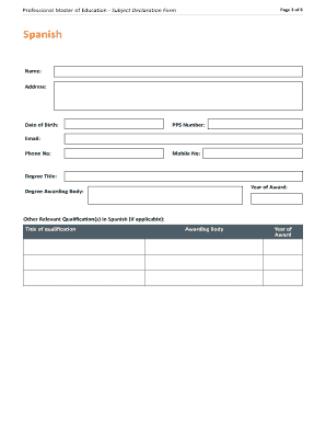 Professional Master of Education Subject Declaration Form