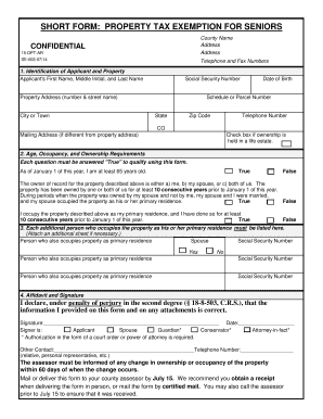 Senior Property Tax Homestead Exemption Short Form