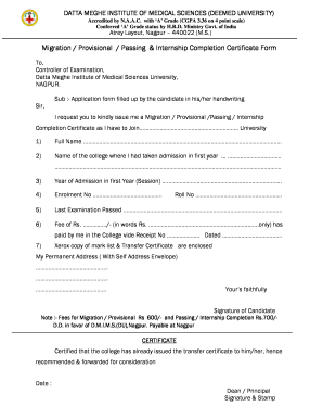 Migration Certificate Application Form