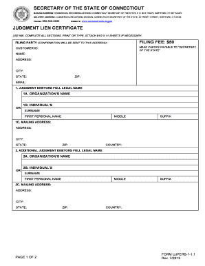 Connecticut Judgment Lien Certificate
