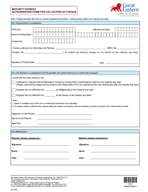 Maturity Payment Authorization Form