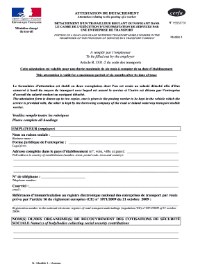 Attestation de détachement d'un travailleur roulant ou navigant