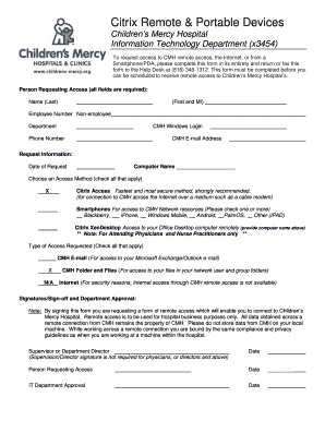 Children's Mercy Hospital Remote Access Request Form