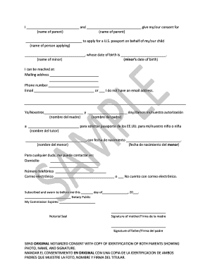 US Passport Consent Form for Minors