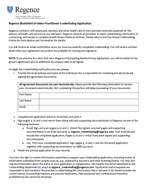 Regence BlueShield Idaho Practitioner Credentialing Application