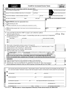 Arizona Form 140ET Credit for Increased Excise Taxes 2014