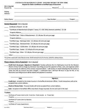Request for Clerk’s Certificate or Certified Copy of Document