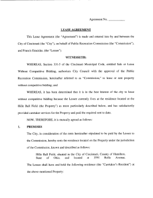 Memorandum of lease - The Lessee shall have and hold the following residence (the Caretaker's - city-egov cincinnati-oh