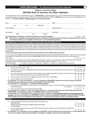 California Board of Governors Fee Waiver Application