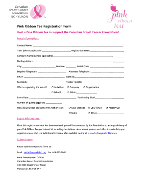 Pink Ribbon Tea Registration Form