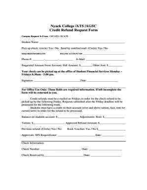 Nyack College Credit Refund Request Form