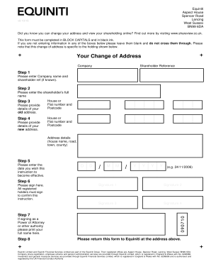 UK Shareholder Change of Address Form