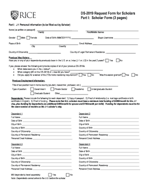 DS-2019 Request Form for Scholars