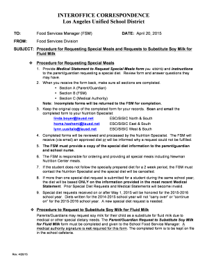 Medical Statement to Request Special Meals Form