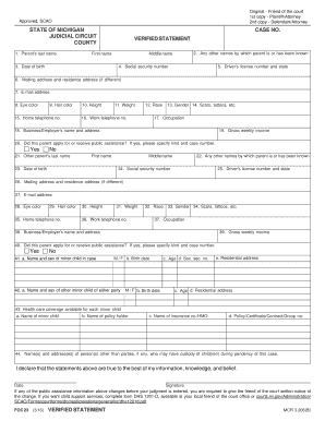 Michigan Verified Statement for Child Support