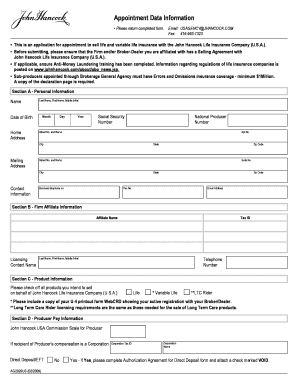 John Hancock Life Insurance Appointment Application