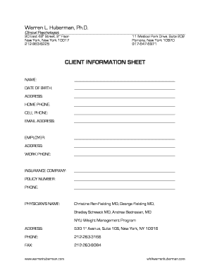 Client Information Sheet and Authorization Form