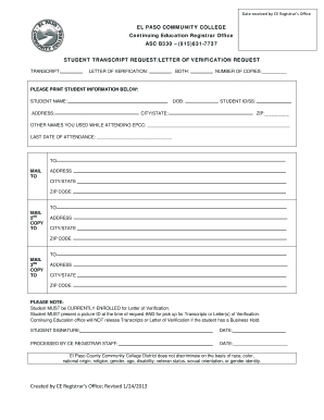 Student Transcript Request Form