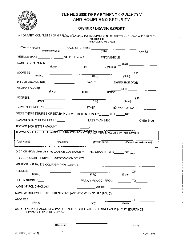 tennessee department of safety and homeland security owner driver report Preview on Page 1