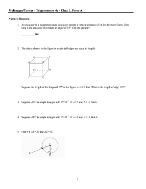 Trigonometry Chapter 1 Form A