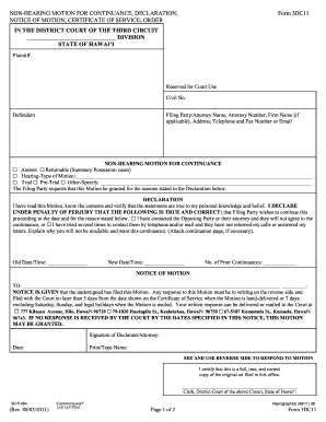 Hawaii Non-Hearing Motion for Continuance