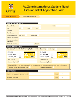 International Student Travel Discount Ticket Application Form