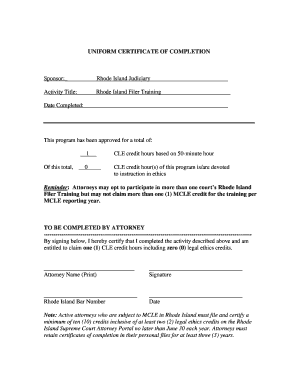 Rhode Island Filer Training Certificate of Completion