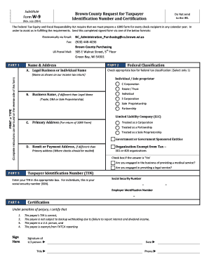 Form W-9 Taxpayer Identification Number and Certification