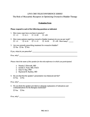 Overactive Bladder Therapy Evaluation Form
