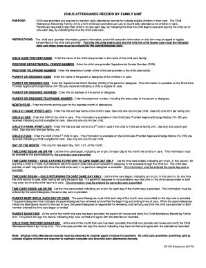 Child Attendance Record by Family Unit