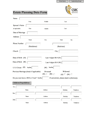 Estate Planning Data Form