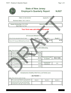 NJ927 Employer's Quarterly Report