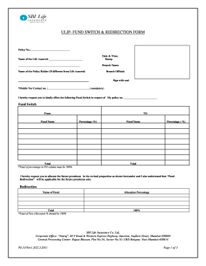 SBI Life Insurance Fund Switch and Redirection Form