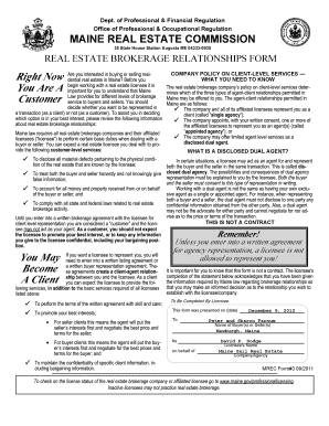 Maine Real Estate Brokerage Relationships Form